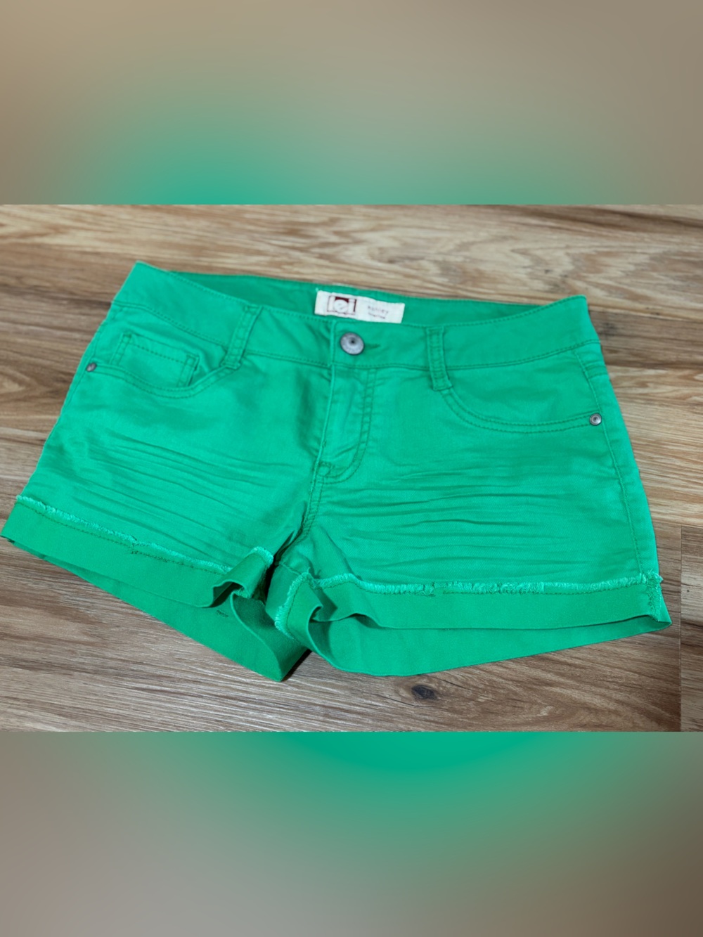 lei Bright Green Cuffed Jean Shorts Ashley Lowrise